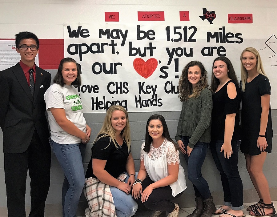 Key+Club+and+Helping+Hands+members+are+collecting+supplies+for+a+Texas+classroom.+From+left%2C+are%3A+Pratan+Stiner%2C+Talitha+Narehood%2C+Brianna+Shaw%2C+Ally+Hertlein%2C+Jaclyn+Freeman%2C+Shaylee+Wagner%2C+and+Alana+Kochan%0A