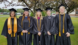 Students who earned associate degrees from Penn Highlands Community College were among those honored at the annual Senior Awards Day held at the high school. From left, are: irstin Norman, Kylee Mitchell, Jena Soult, Justin Olah and Wyatt Porter.