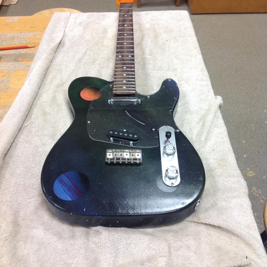A guitar completed in guitar workshop
