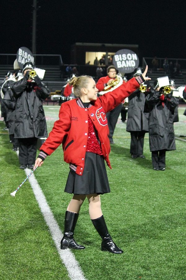 Makayla Lutz enjoys her final year as captain of the Bison band front
