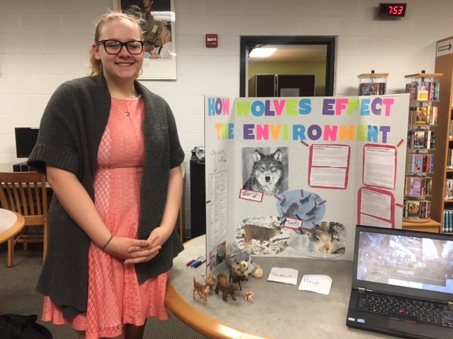 Kayliann Bryan with her topic about how wolves affect the environment.