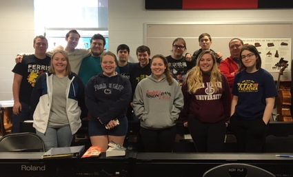 The current Advanced Theatre Arts Class. Pictured are, Back Row Left to Right: Ryan Lazauskas, Mason Yocum, Jace Kephart, Nick Blowers, Remington Shugarts, Zach Irvin, Matt Cowder, and Mr. Switala. Front Row Left to Right: Mackenzie Matthews, Emmalee Marshall, Sarah Snyder, Stacey Houchins, and Taylor Hummaney. 