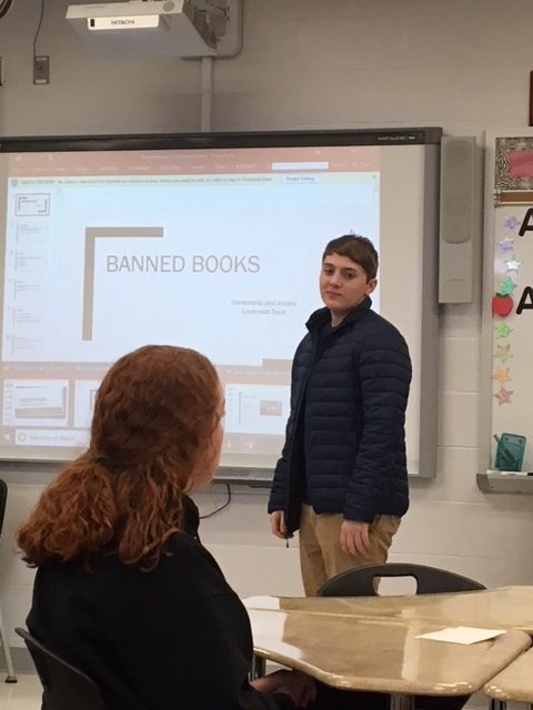 Launcy Soult presenting his topic about Banned Books