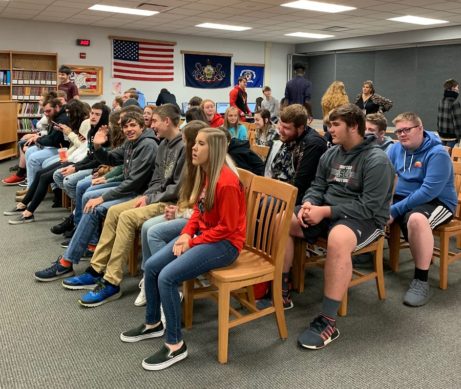 Students wait for their turn to vote in the mock election.