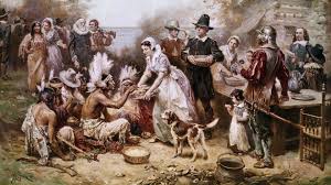The Pilgrims greet the Native Americans
Source: https://www.history.com/topics/thanksgiving/history-of-thanksgiving