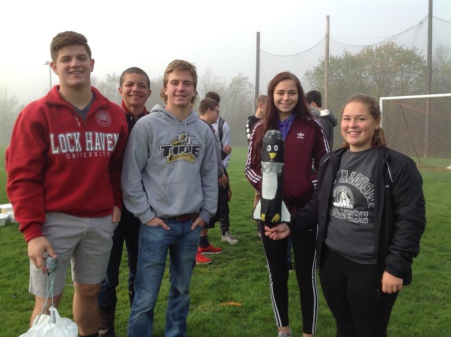 Team Flying Penguins set the new flight record in the Physics Water-Air Rocket Challenge. Team members are, from left:  Luke Mcgonigal, Jude Pallo, Lexi Shomo, and Sarah Snyder.
