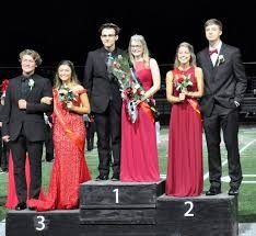 Pictured are: Homecoming queen Kimberly Wilsoncroft with escort Cruz Wright, center; first runner-up Avry Grumblat with escort Harrison Peacock at right, and second runner-up Bella Spingola with escort Parker Williams at left.