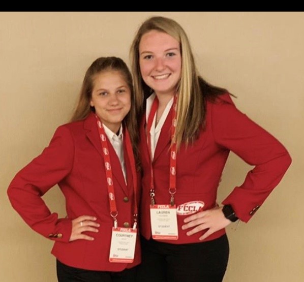 A picture of Lauren Coleman and Courtney Buck competing for the project.