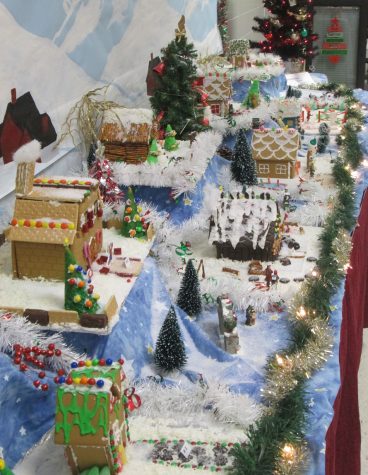 A scene from the gingerbread village created by Cake Design students.