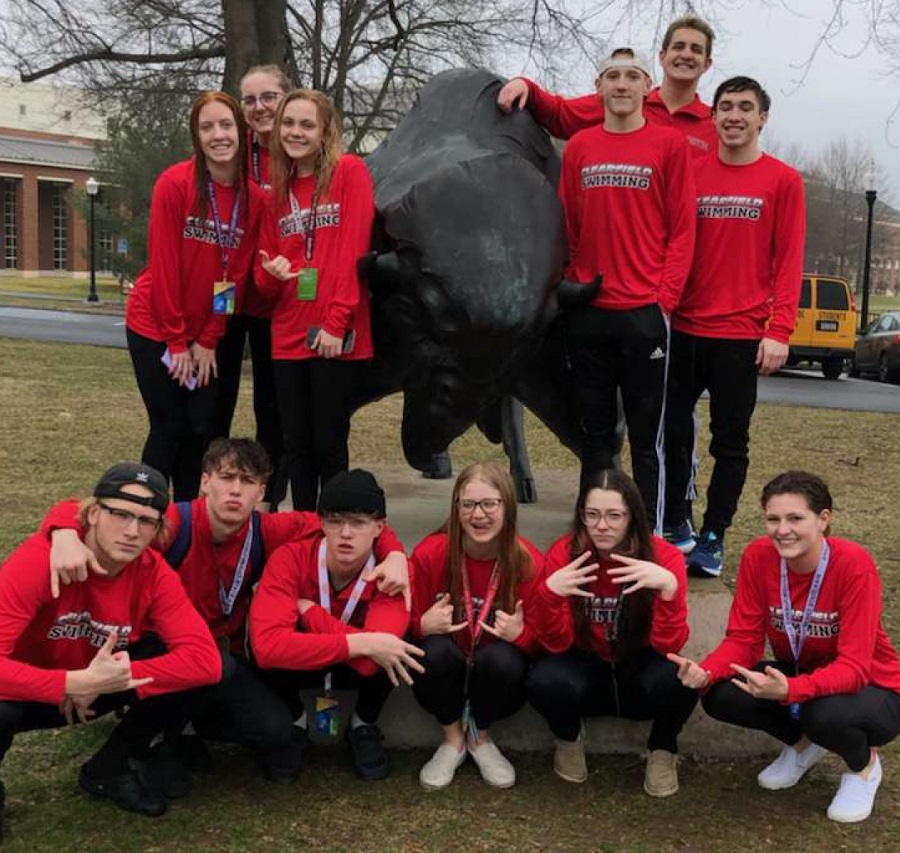 Clearfield+Swimmers+at+states+posing+at+the+Bucknell+Bison.%0ATop+row%3A+Danna+Bender%2C+Beth+Struble%2C+Emma+Quick%2C+Derrick+Mikesell%2C+Leif+Hoffman%2C+and+Tyler+Olson.%0ABottom+row%3A+Hunter+Cline%2C+Connor+Morgan%2C+Nick+Vaow%2C+Danielle+Cline%2C+Jaylin+Wood%2C+and+Riley+Vaow.+