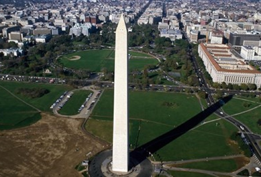 The Washington Monument overlooks the city.